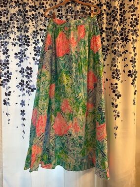 Lilly Pulitzer Green and Pink Tropical Print Maxi Skirt